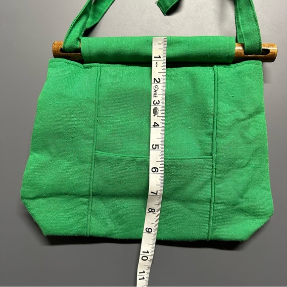 Vintage Jeanne Bouchever Purse - Wooden Hand Bag - Green Retro Handle Pouch - Picture 11 of 12